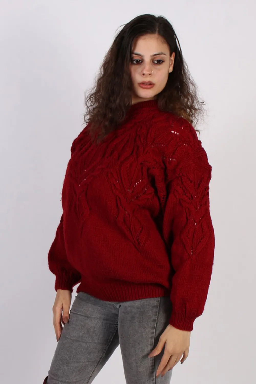 Women Jumper Knitwear 80s 90s Cool Knitted Red XL - Pepper Tree London