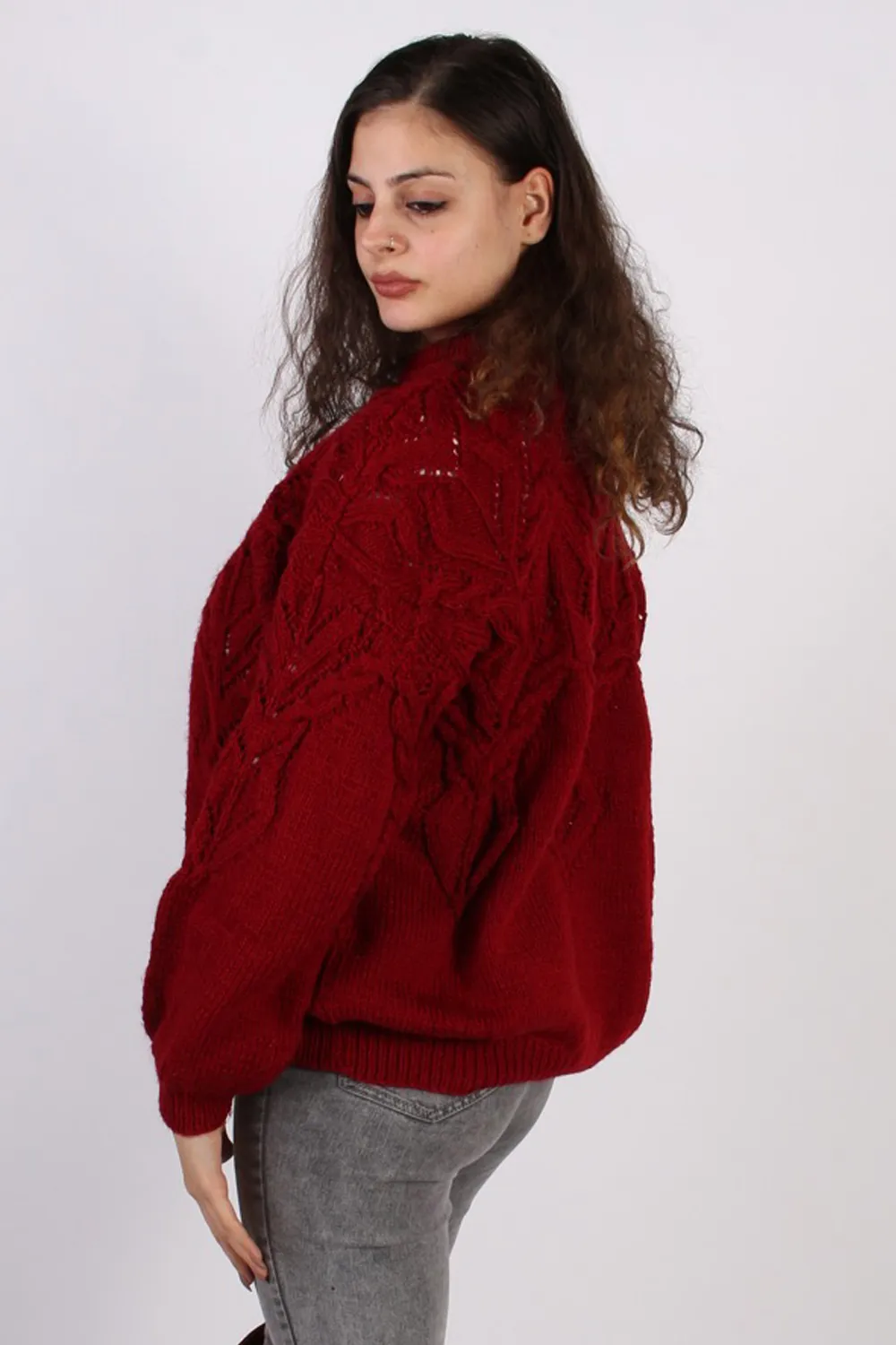 Women Jumper Knitwear 80s 90s Cool Knitted Red XL - Pepper Tree London