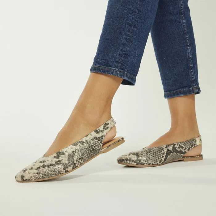 WOMEN'S SNAKE-PRINT LEATHER BALLERINA FLATS