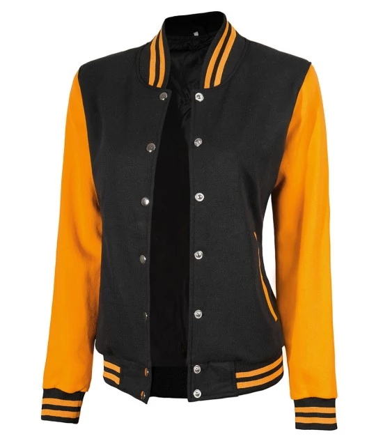 Women's Yellow and Black Varsity Jacket - Baseball Style