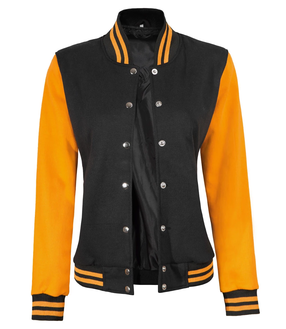 Women's Yellow and Black Varsity Jacket - Baseball Style