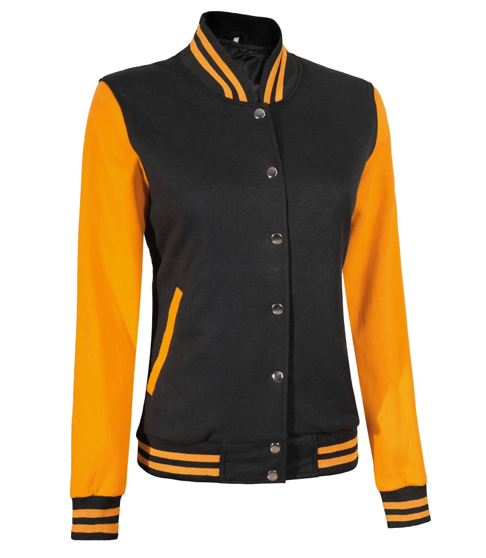 Women's Yellow and Black Varsity Jacket - Baseball Style