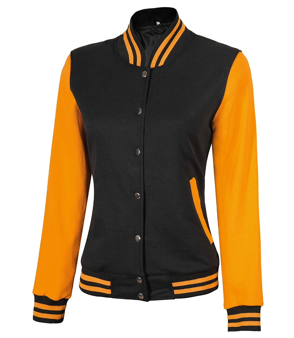 Women's Yellow and Black Varsity Jacket - Baseball Style