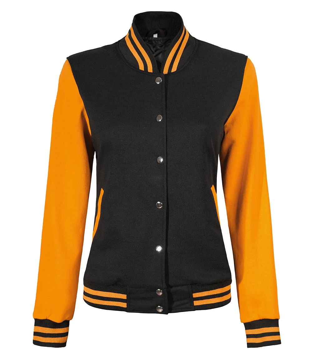 Women's Yellow and Black Varsity Jacket - Baseball Style