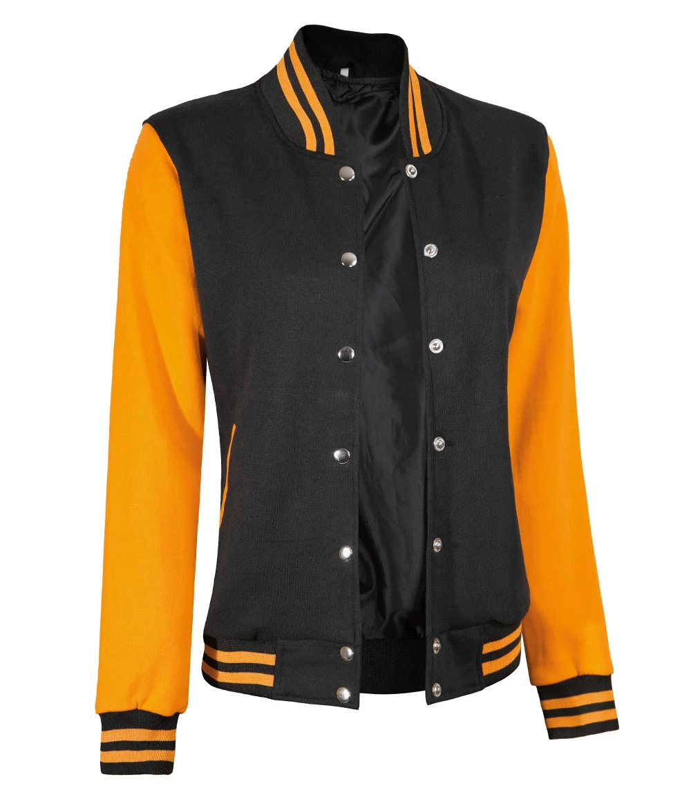 Women's Yellow and Black Varsity Jacket - Baseball Style