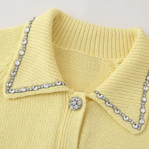 Women's Cardigan Knitwear Long Sleeve Sweaters & Cardigans Rhinestone Elegant Streetwear Glittery Solid Color