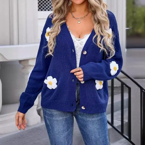 Women's Cardigan Knitwear Long Sleeve Sweaters & Cardigans Streetwear Flower