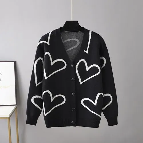 Women's Cardigan Long Sleeve Sweaters & Cardigans Button Fashion Heart Shape