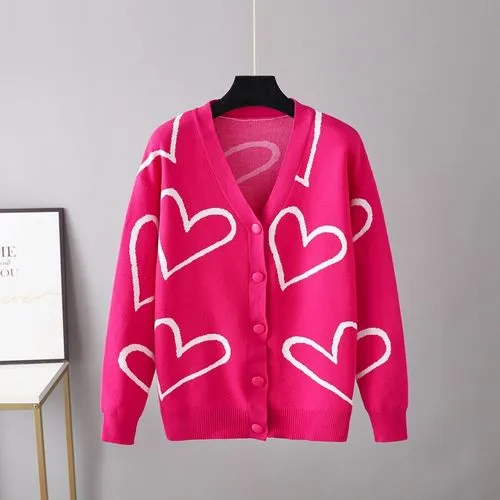 Women's Cardigan Long Sleeve Sweaters & Cardigans Button Fashion Heart Shape