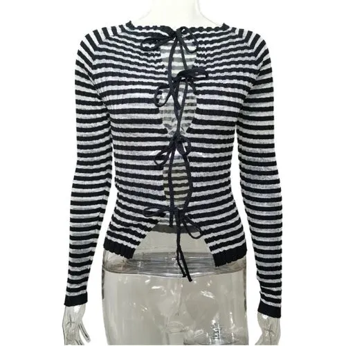 Women's Cardigan Sweater Long Sleeve Sweaters & Cardigans Bowknot Sexy Streetwear Stripe