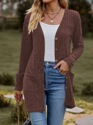 Women's Cardigan Sweater Long Sleeve Sweaters & Cardigans Casual Streetwear Solid Color