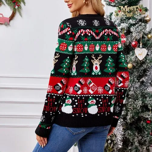 Women's Cardigan Sweater Long Sleeve Sweaters & Cardigans Jacquard Contrast Binding Casual Christmas Tree Color Block