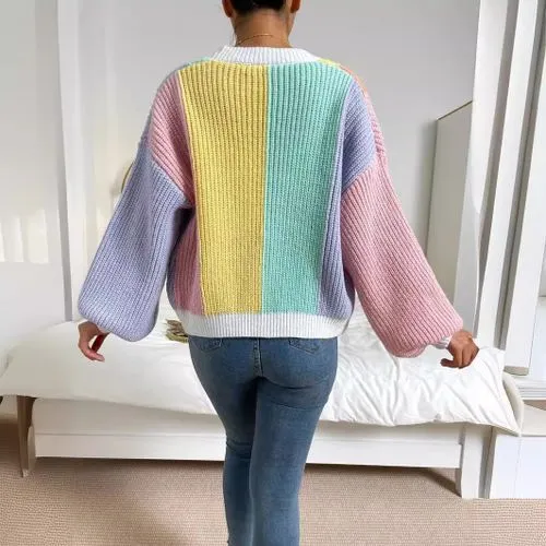 Women's Cardigan Sweater Long Sleeve Sweaters & Cardigans Streetwear Color Block