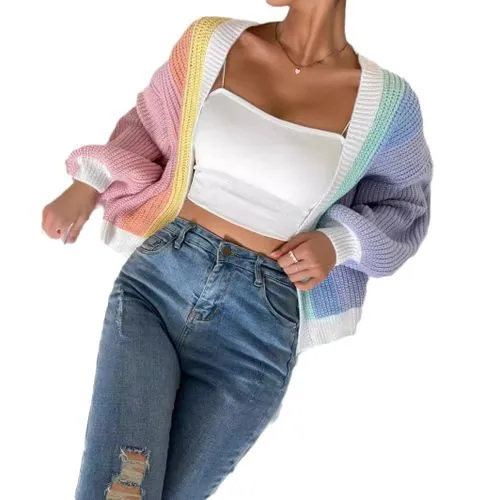 Women's Cardigan Sweater Long Sleeve Sweaters & Cardigans Streetwear Color Block