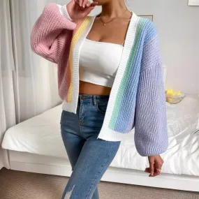 Women's Cardigan Sweater Long Sleeve Sweaters & Cardigans Streetwear Color Block