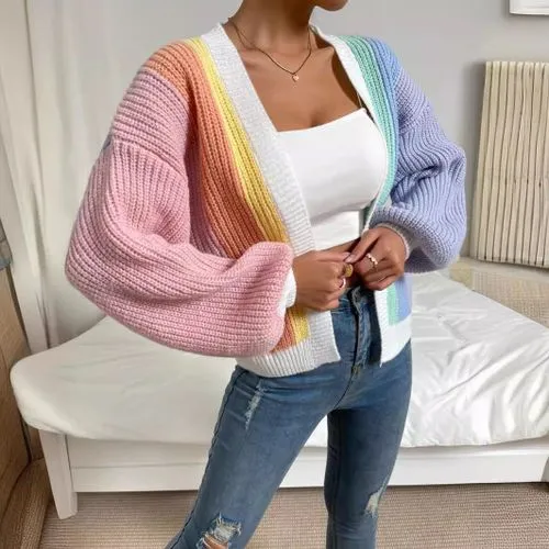 Women's Cardigan Sweater Long Sleeve Sweaters & Cardigans Streetwear Color Block