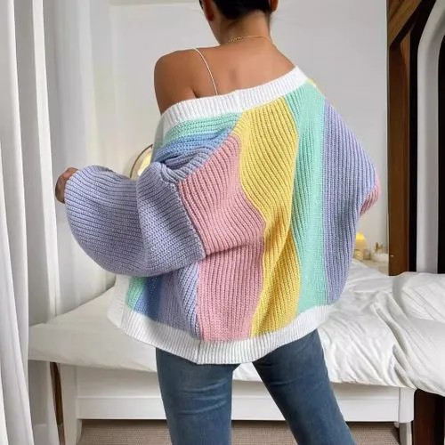 Women's Cardigan Sweater Long Sleeve Sweaters & Cardigans Streetwear Color Block