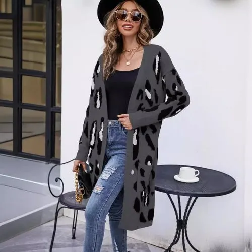 Women's Cardigan Sweater Long Sleeve Sweaters & Cardigans Streetwear Leopard