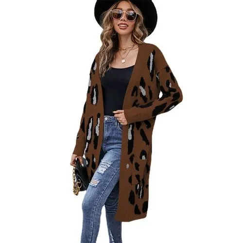 Women's Cardigan Sweater Long Sleeve Sweaters & Cardigans Streetwear Leopard