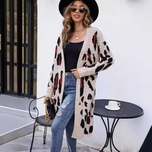 Women's Cardigan Sweater Long Sleeve Sweaters & Cardigans Streetwear Leopard