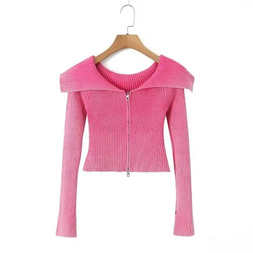 Women's Elegant Solid Color Zipper Zipper Knitwear