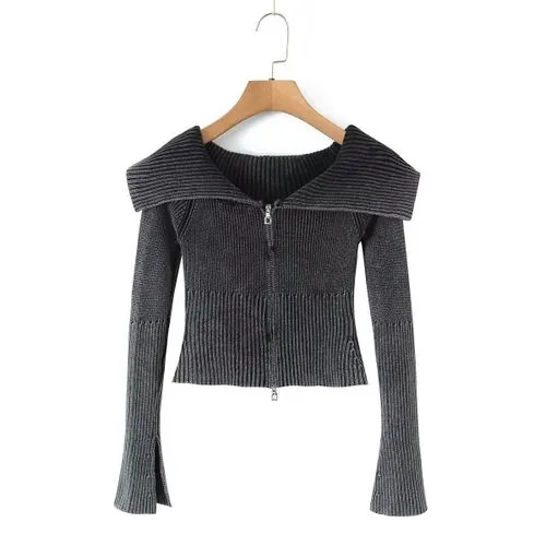 Women's Elegant Solid Color Zipper Zipper Knitwear