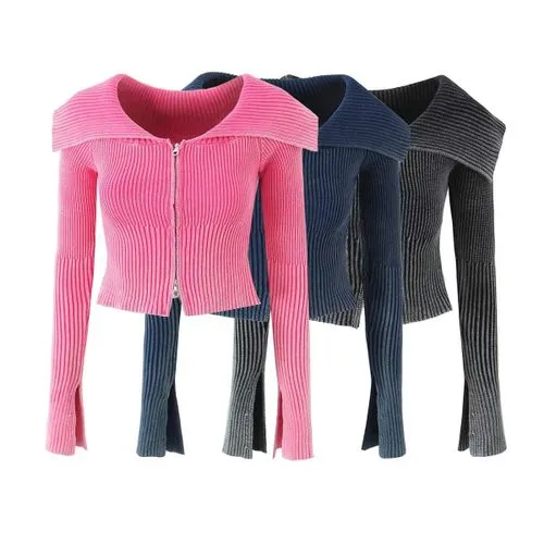 Women's Elegant Solid Color Zipper Zipper Knitwear