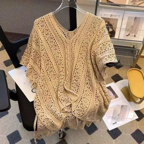 Women's Knitwear Eyelet Top Sleeveless Sweaters & Cardigans Hollow Out Streetwear Solid Color