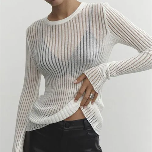 Women's Knitwear Long Sleeve Blouses Ripped Streetwear Solid Color