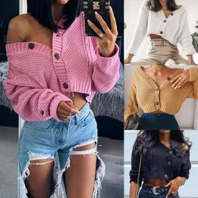 Women's Knitwear Long Sleeve Sweaters & Cardigans Button Fashion Solid Color