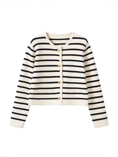 Women's Knitwear Long Sleeve Sweaters & Cardigans Button Yarn-Dyed Streetwear Stripe