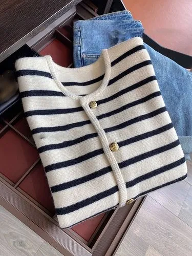 Women's Knitwear Long Sleeve Sweaters & Cardigans Button Yarn-Dyed Streetwear Stripe