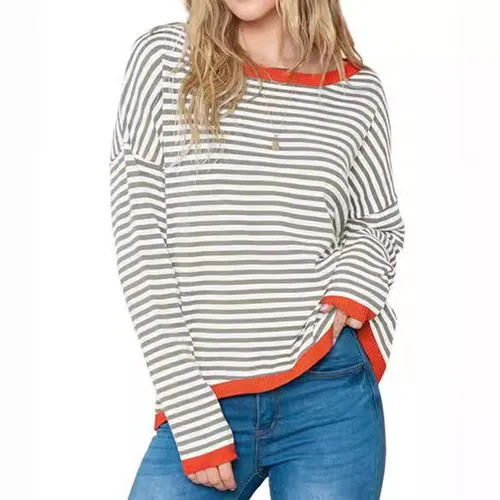 Women's Knitwear Long Sleeve Sweaters & Cardigans Contrast Binding Casual Stripe