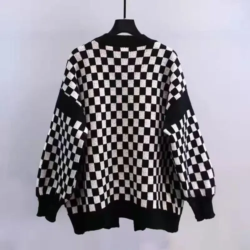 Women's Knitwear Long Sleeve Sweaters & Cardigans Pocket Button Fashion Plaid