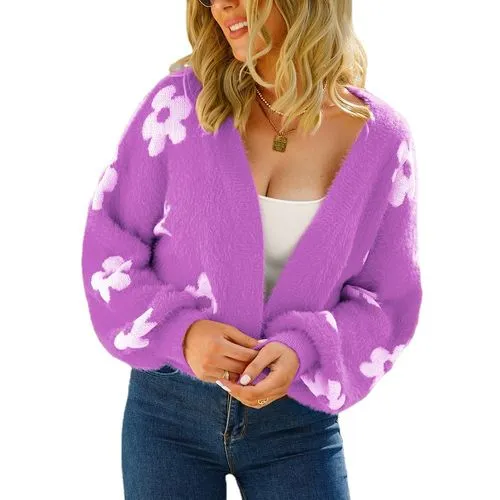 Women's Knitwear Long Sleeve Sweaters & Cardigans Printing Patchwork Fashion Flower