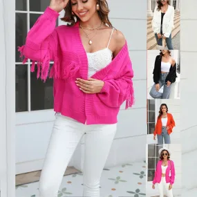 Women's Knitwear Long Sleeve Sweaters & Cardigans Tassel Casual Solid Color