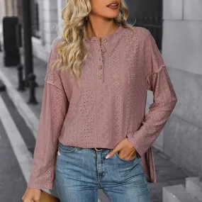 Women's Knitwear Long Sleeve T-Shirts Patchwork Jacquard Button Elegant Streetwear Solid Color Argyle