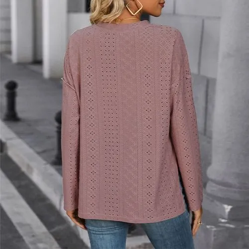 Women's Knitwear Long Sleeve T-Shirts Patchwork Jacquard Button Elegant Streetwear Solid Color Argyle