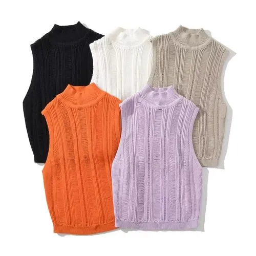 Women's Knitwear Sleeveless Tank Tops Hollow Out Streetwear Solid Color