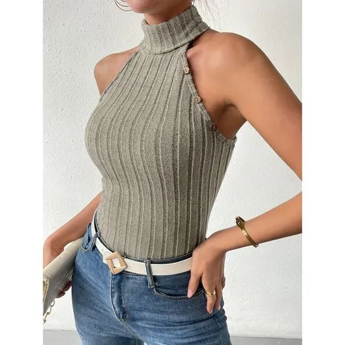 Women's Knitwear Sleeveless Tank Tops Jacquard Vacation Solid Color