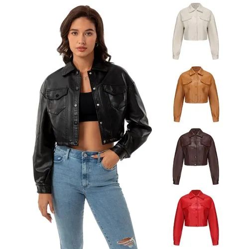 Women's Streetwear Solid Color Pocket Single Breasted Leather Jacket Jacket