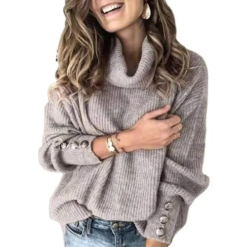 Women'S Sweater Long Sleeve Sweaters & Cardigans Button Fashion Solid Color