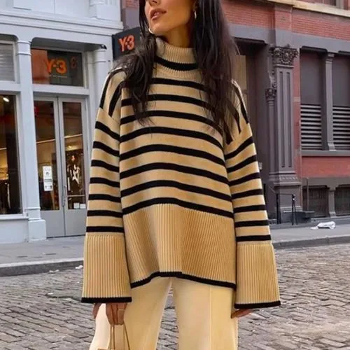 Women's Sweater Long Sleeve Sweaters & Cardigans Casual Stripe