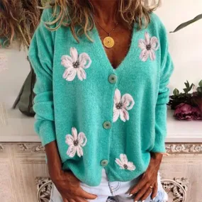 Women's Sweater Long Sleeve Sweaters & Cardigans Embroidery Elegant Streetwear Flower