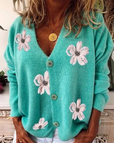 Women's Sweater Long Sleeve Sweaters & Cardigans Embroidery Elegant Streetwear Flower