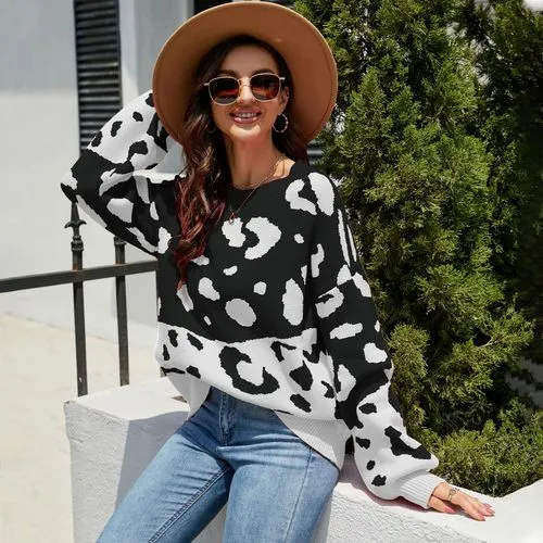 Women's Sweater Long Sleeve Sweaters & Cardigans Fashion Leopard