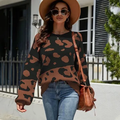 Women's Sweater Long Sleeve Sweaters & Cardigans Fashion Leopard