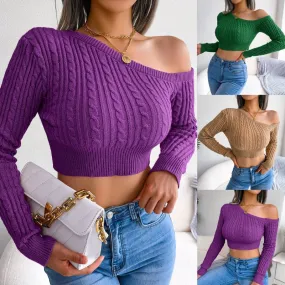 Women's Sweater Long Sleeve Sweaters & Cardigans Fashion Solid Color