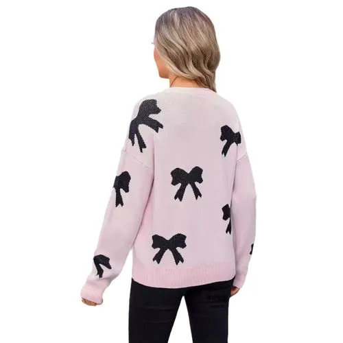 Women's Sweater Long Sleeve Sweaters & Cardigans Jacquard Bowknot Elegant Bow Knot