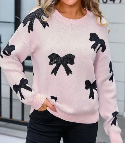 Women's Sweater Long Sleeve Sweaters & Cardigans Jacquard Bowknot Elegant Bow Knot